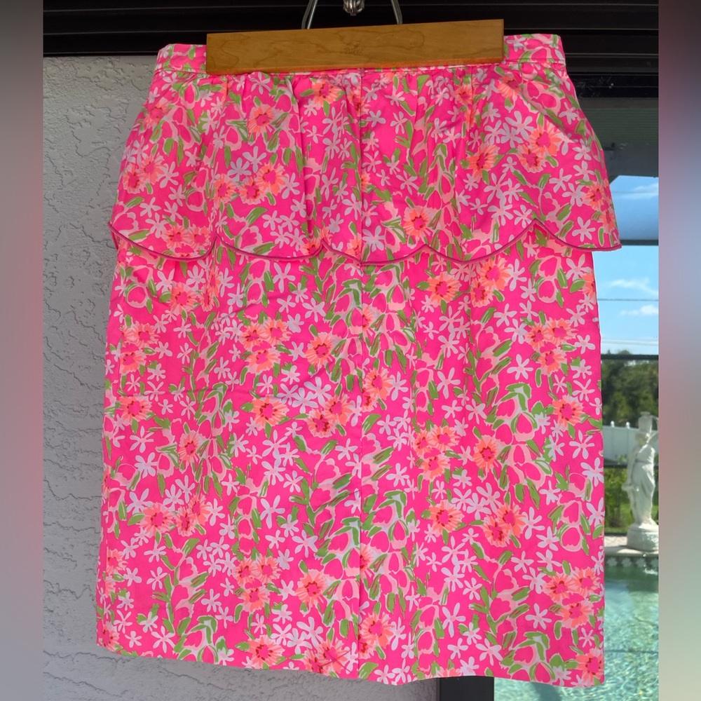 Lilly Pulitzer Thyme Peplum Pencil Skirt, Fiesta Pink Everything Nice Size 8
